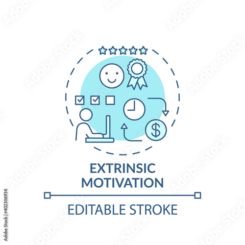 Extrinsic motivation concept icon. Motivation type idea thin line illustration. Reward-driven behavior. External factors. Vector isolated outline RGB color drawing. Editable stroke