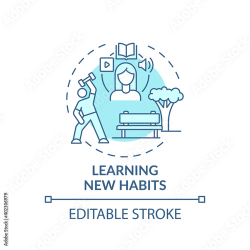 Learning new habits concept icon. Fighting procrastination idea thin line illustration. Learning new things and reaching new heights. Vector isolated outline RGB color drawing. Editable stroke
