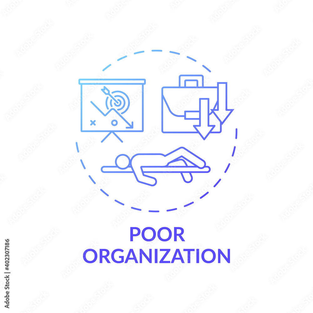 Poor organization concept icon. Procrastination reason idea thin line illustration. Motivation, discipline lacking. Mixing up assignments. Disorganization. Vector isolated outline RGB color drawing
