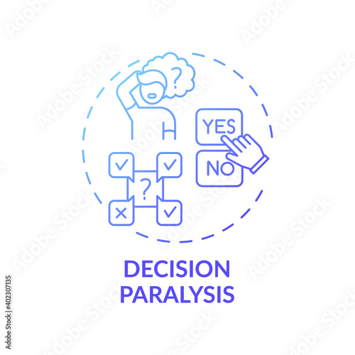 Decision paralysis concept icon. Procrastination reason idea thin line illustration. Fear making wrong move. Indecisiveness. Cognitive overload. Vector isolated outline RGB color drawing