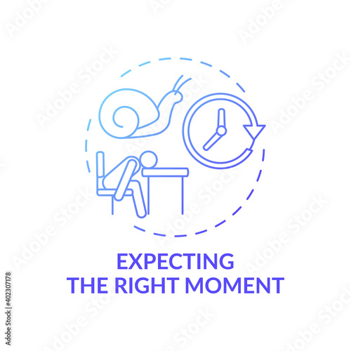 Right moment expecting concept icon. Procrastination reason idea thin line illustration. Time-management. Finding reasons to delay things. Perfect time. Vector isolated outline RGB color drawing