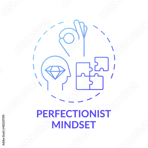 Perfectionist mindset concept icon. Procrastination reason idea thin line illustration. Workaholism. Striving for flawlessness. Unattainable goals. Vector isolated outline RGB color drawing