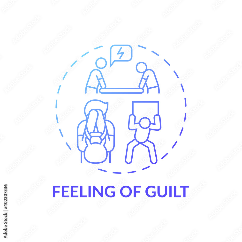 Guilt feeling concept icon. Procrastination effect idea thin line illustration. Physical and emotional discomfort. Frustration, sadness, anxiety. Vector isolated outline RGB color drawing