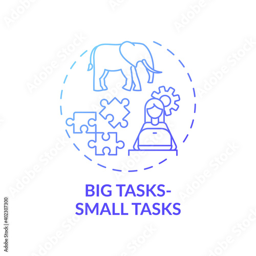 Big tasks, small tasks concept icon. Overcoming procrastination tip idea thin line illustration. Setting mini-deadlines. Overcoming psychological aversion. Vector isolated outline RGB color drawing