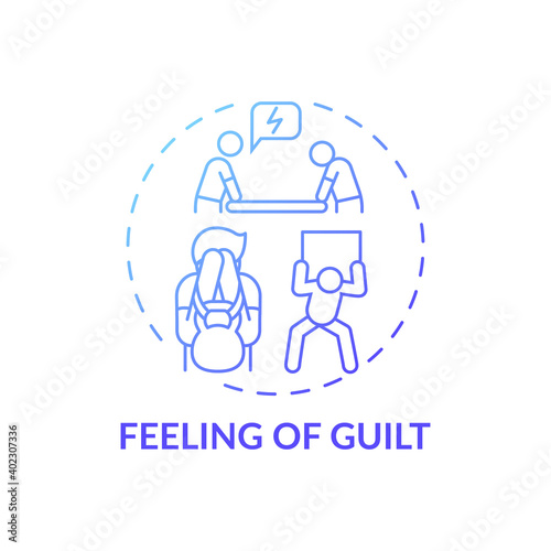 Guilt feeling concept icon. Procrastination effect idea thin line illustration. Physical and emotional discomfort. Frustration, sadness, anxiety. Vector isolated outline RGB color drawing