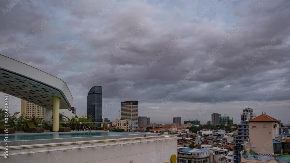 Timelapse at dusk in Phnom Penh from the rooftop of Sun n Moon Hotel, Cambodia Timelapse at dusk in Phnom Penh from the rooftop of Sun n Moon Hotel, Cambodia