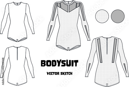 Women bodysuit fashion flat technical cad sketch