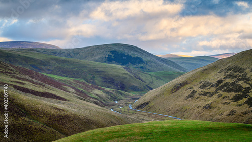 Upper Coquetdale in the Cheviot Hills, a remote valley located in the Cheviot Hills close to the Scottish Border in Northumberland National Park