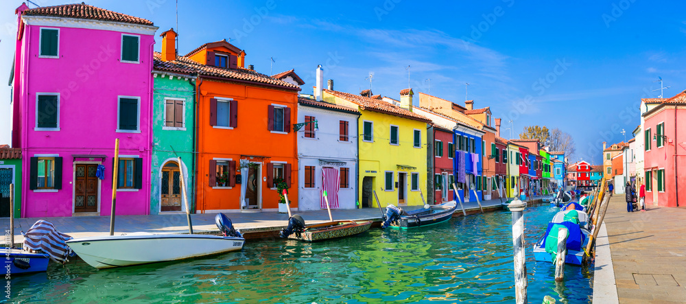 Traditional fishing town (village) Burano - Island near of Venice. Italy,Veneto  31.10.2020 - obrazy, fototapety, plakaty 