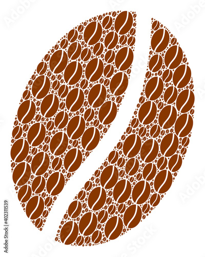 Vector coffee bean mosaic is composed of randomized fractal coffee bean elements. Recursion mosaic of coffee bean.