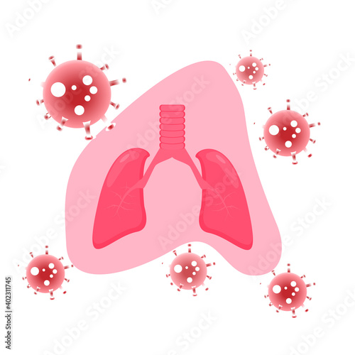 Lungs surrounded by bacterial viruses in vector illustration