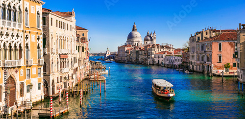 Amazing romantic Venice town. View of Grand canal from Academy' bridge. Italy november 2020