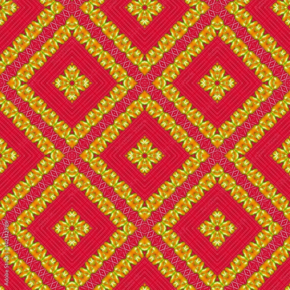 Seamless pattern with symmetric geometric ornament.
