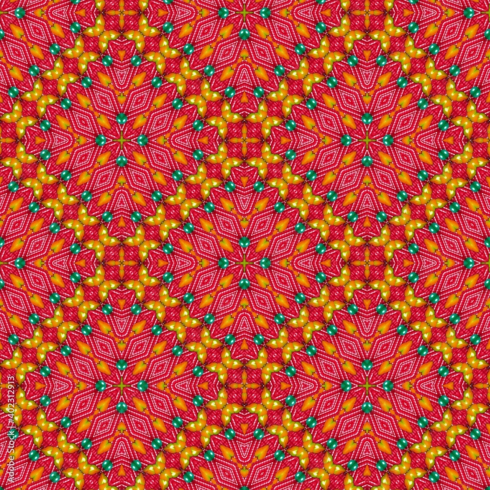 Seamless pattern with symmetric geometric ornament.
Seamless pattern with symmetric geometric ornament.