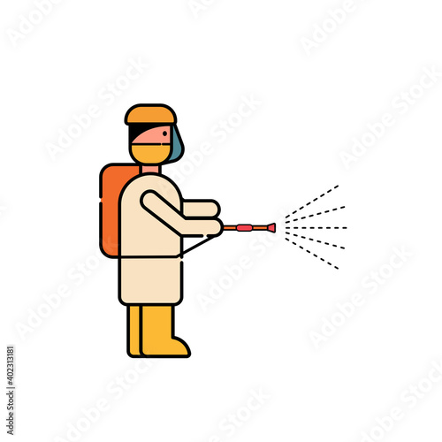 Personal protective equipment concept. Vector illustration in flat cartoon design. PPE, spray to cleaning and disinfect virus. 