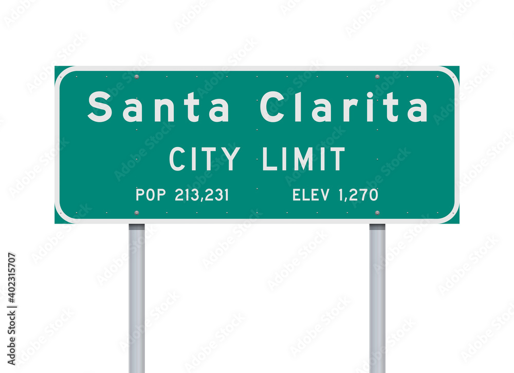 Vector illustration of the Santa Clarita City Limit green road sign on metallic posts Vector illustration of the Santa Clarita City Limit green road sign on metallic posts