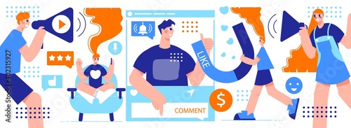 Influencer Marketing Horizontal Illustration