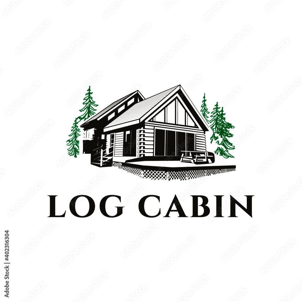 vintage log cabin logo vector illustration design Stock Vector Adobe