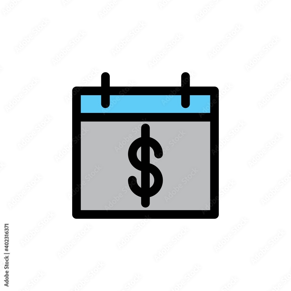 Pay day filled line Icon. calendar and date vector illustration on white background Pay day filled line Icon. calendar and date vector illustration on white background
