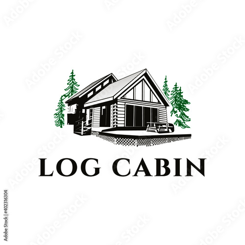 vintage log cabin logo vector illustration design
