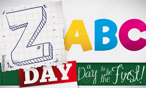 Notebook Paper Promoting Z Day Topping ABC Alphabet, Vector Illustration