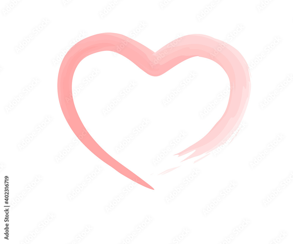 Vector Heart shape frame with brush painting isolated on white b