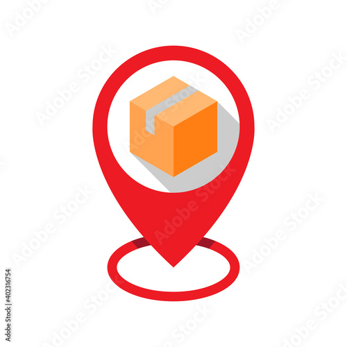 pin location with box for Shipment Tracker, Tracking, Track Order concept illustration flat design icon, sign, symbol, button, logo. stock vector eps10