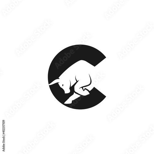 Letter C with Bull in negative space