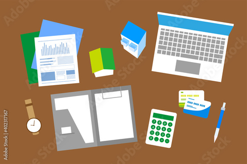 デスク 相続 資産 PC ファイル 書類 勉強 遺産 ベクター AI 素材 デザイン