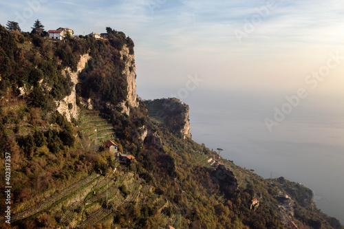 Panorama of Amalfi coast, from The Path of the Gods, il sentiero degli dei, the famous walk with breathtaking views in Southern Italy.