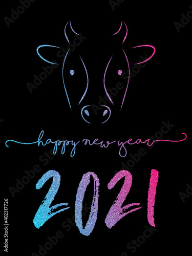 2021 - chinese year of the iron bull - happy new year 2021 glitter