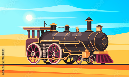 Fotografie, Obraz Steam Locomotive Desert Composition