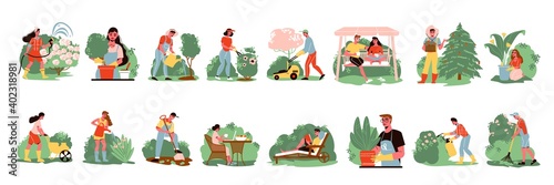 Gardening People Icon Set