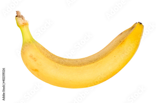 single ripe yellow banana cut out on white background