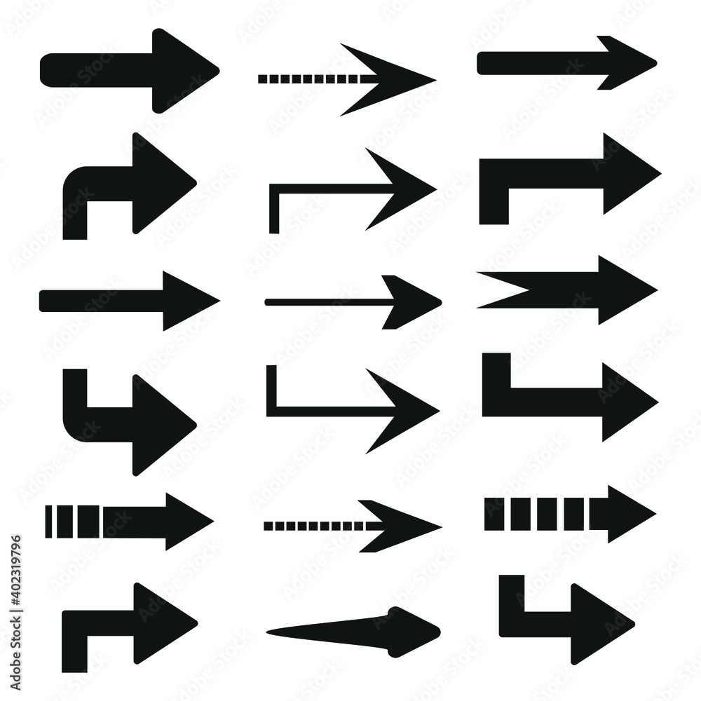 Set of black arrows,  arrows icons. Vector illustration
