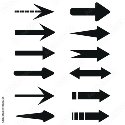 Set of black arrows, arrows icons. Vector illustration