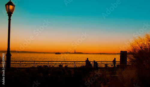 sunset at battery park during golden hour