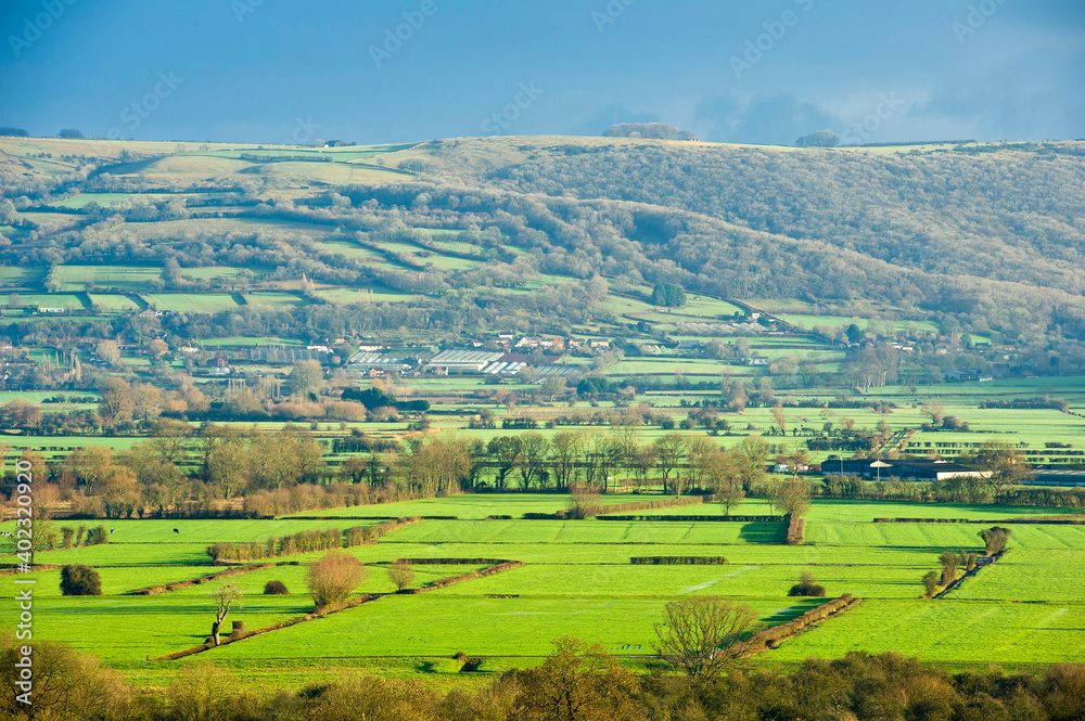 Winter landscape, Cheddar Valley and Mendip Hills, Somerset, England