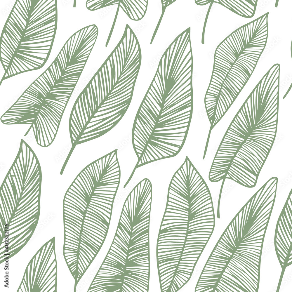 Seamless topical vector pattern with palm leaves. Botanical illustration for print design
