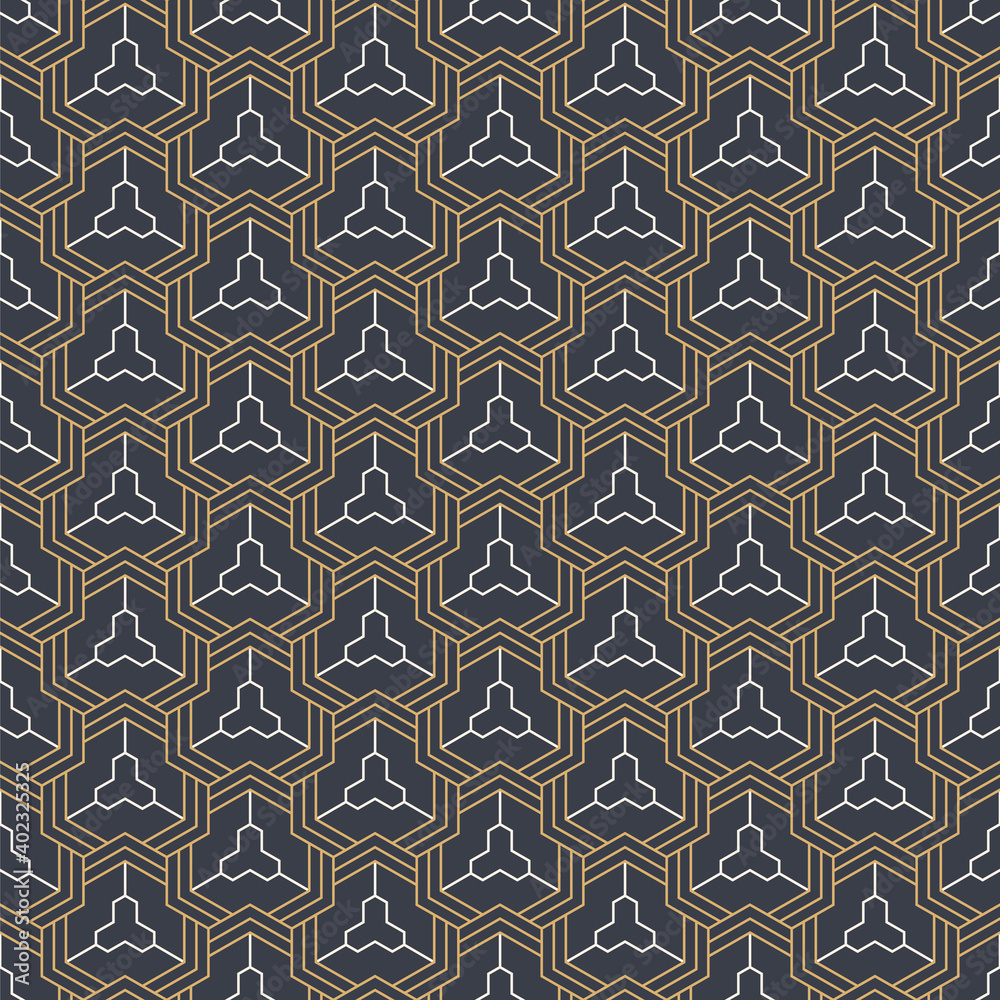 Abstract seamless pattern. Modern stylish texture. Linear style. Geometric tiles with triple hexagonal elements. Vector color background. Abstract seamless pattern. Modern stylish texture. Linear style. Geometric tiles with triple hexagonal elements. Vector color background.
