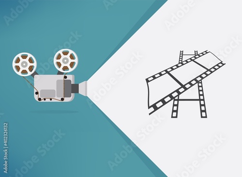Cinema movie Thanks for watching slide. Movie presentation with film projector. Can use for web banner, infographics, hero images. Flat vector illustration isolated on generic background.