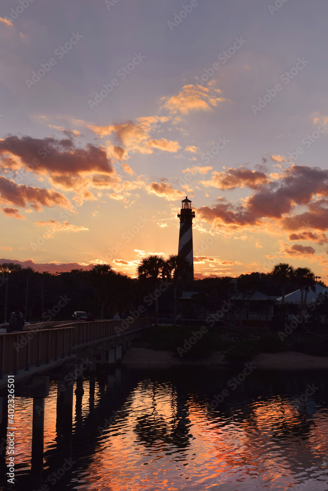 Lighthouse at Sunset From Dock In Saint Augustine Florida View I.