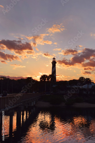 Lighthouse at Sunset From Dock In Saint Augustine Florida View I.