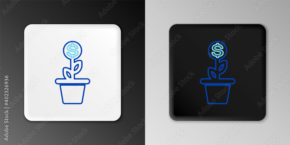 Line Dollar plant in the pot icon isolated on grey background. Business investment growth concept. Money savings and investment. Colorful outline concept. Vector.