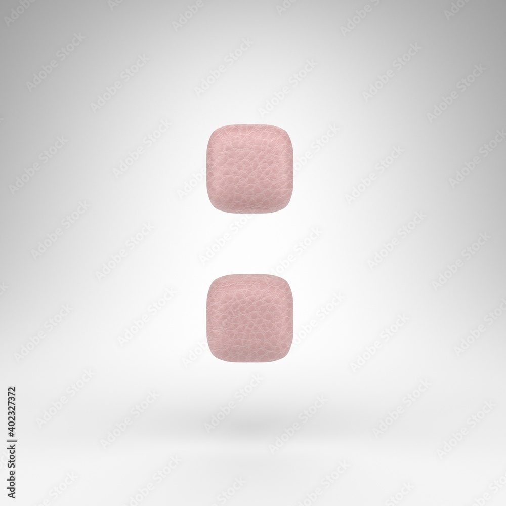 Colon symbol on white background. Pink leather 3D sign with skin texture. Colon symbol on white background. Pink leather 3D sign with skin texture.