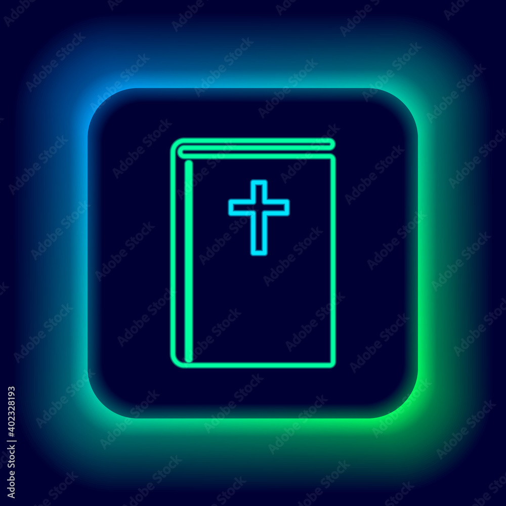 Glowing neon line Holy bible book icon isolated on black background. Colorful outline concept. Vector. Glowing neon line Holy bible book icon isolated on black background. Colorful outline concept. Vector.