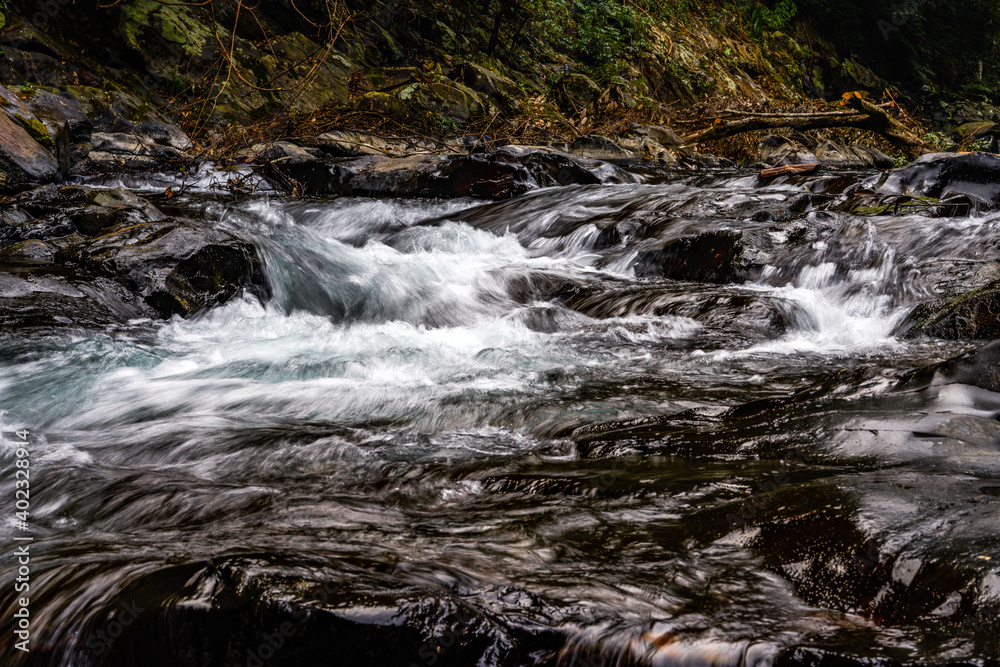 Close-up of the slow water flow of a mountain stream Close-up of the slow water flow of a mountain stream