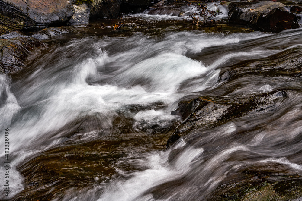 Close-up of the slow water flow of a mountain stream Close-up of the slow water flow of a mountain stream