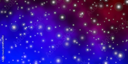 Dark Blue  Red vector background with small and big stars.