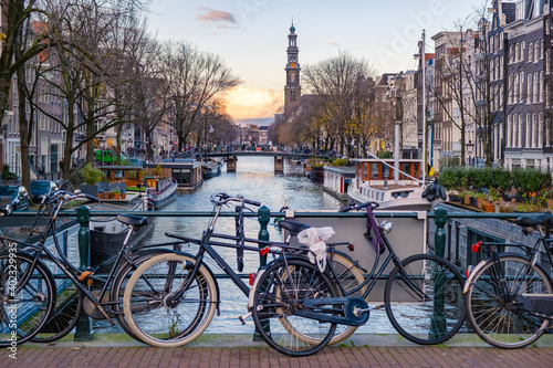Photography Amsterdam Netherlands during sunset, historical canals during sunset hours
